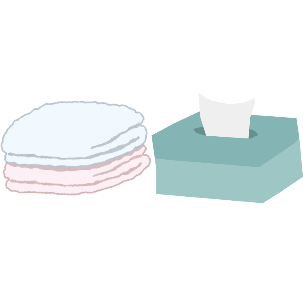 清潔なタオルとティッシュ